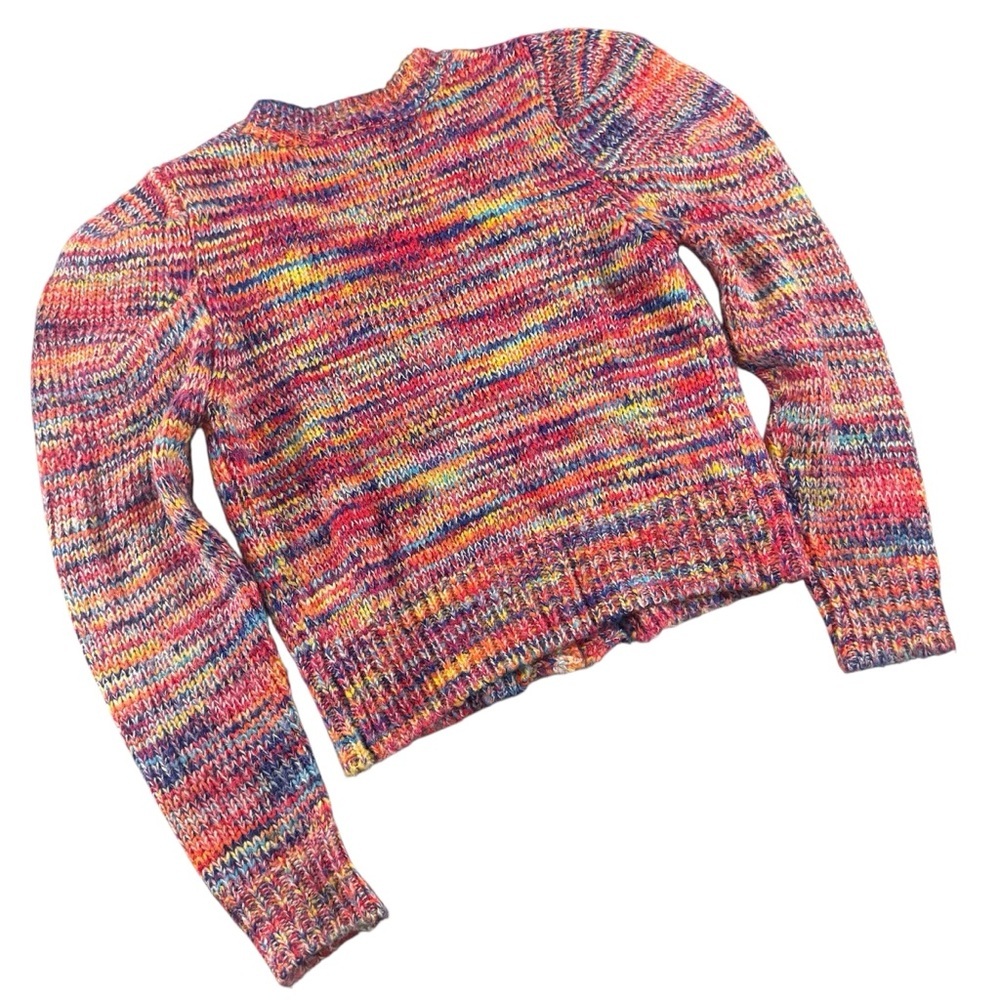 En Saison Rainbow Marl Knit Cropped Cardigan Sweater XS Multicolor Chunky - Picture 3 of 10